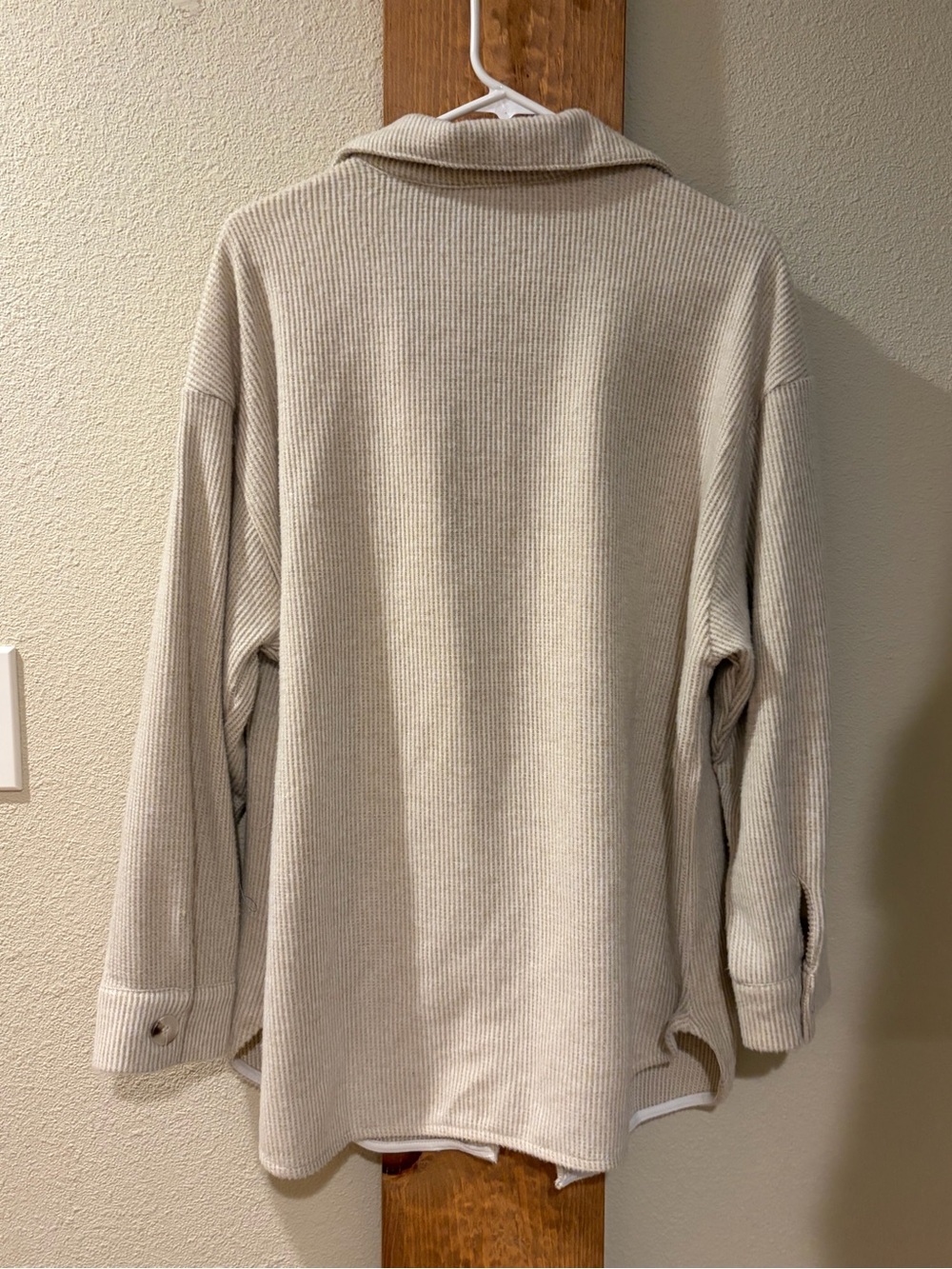 Timing Cream Ribbed Button-Up Overshirt - Picture 2 of 3